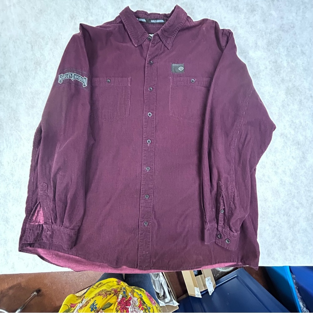 Harley-Davidson Men's Corduroy Burgundy Casual Button Down Shirt Tall XXXL